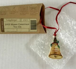 Longaberger Pottery 2003 Holiday Merry Christmas Bell Basket Tie - On