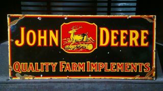 Vintage John Deere Quality Farm Implements Porcelain Sign Dealer Sales Service