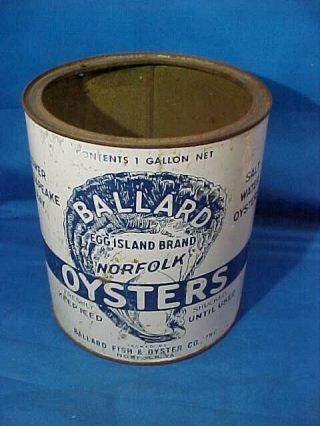 Vintage Ballard Egg Island Brand 1 Gallon Oyster Tin Norfolk Va