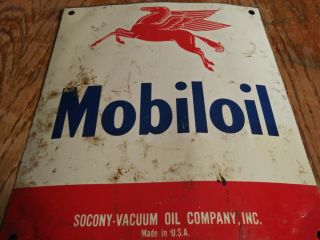 Vintage 1950s Mobil Oil Socony Vacuum Tin Sign Old Car Gas Station Farm Pegasus