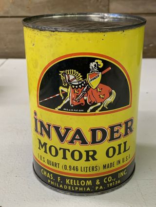Vintage Invader Motor Oil Knight Graphic 1qt Composite Can Gas Station Sign
