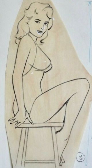 1965 Illustration Art Pin - Up Drawing Published In Bunny Yeager 