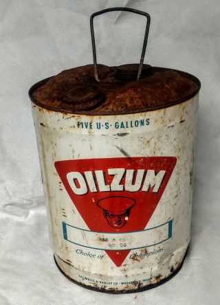 Vintage Oilzum White Bagley Motor Oil Can 5 Gallons