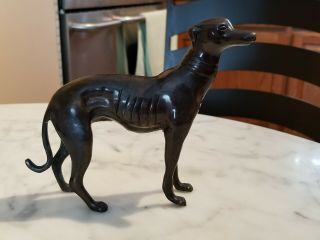 Vintage Bronze Standing Greyhound Whippet Dog Statue