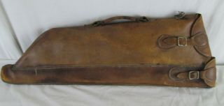 Vintage Leather Rifle Case Scabbard Gun Case Lined Buckles Holder Brown Shotgun