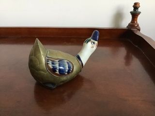 Mexican Folk Art Pottery Hand Painted Duck Bird Figurine Brass Ceramic Mexico
