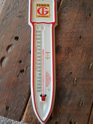 VINTAGE Metal Funk ' s G Hybrid SEED CORN THERMOMETER Old Stock 2