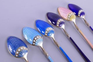 Antique Signed Set (6) Sterling Silver Enameled Spoons Imperial Russian French