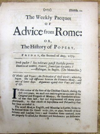 1679 London England Newspaper 340 Years Old - Weekly Pacquet Of Advice