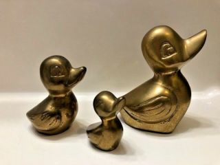 Set Of 3 Vintage Solid Brass Ducks Figurine Statue Paperweight 3 " Duckys