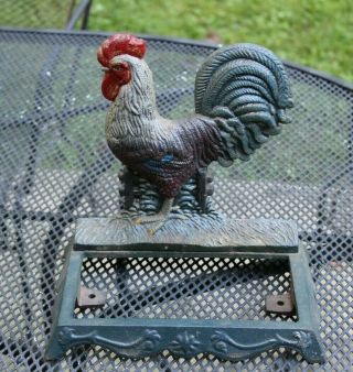 Vintage Metal Cast Iron Rooster Boot Shoe Scraper Stand