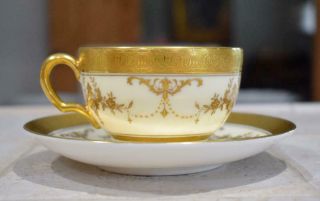 Vtg Minton England Bone China Riverton K - 227 Gold White Flat Cup & Saucer Set