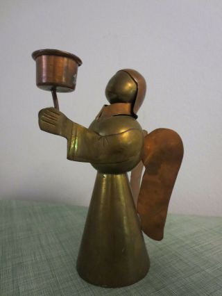 Vintage Brass & Copper Angel Candle Holder Made In Hecho En Mexico
