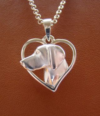 Large Sterling Silver Weimaraner Head Study On A Heart Pendant