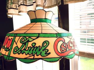 Vtg 60’s - 70’s Coca - Cola Tiffany Style Plastic Multi Color Hanging Lamp Light
