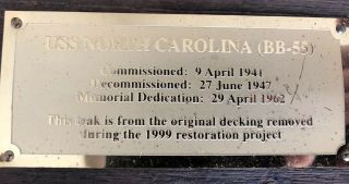 Authentic Teak Block from decking of the USS North Carolina BB - 55 2