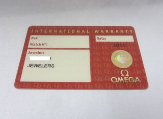 Open Red International Certificate Card Watch Jeweler Name & Code Omega