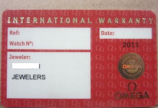 Open Red International Certificate Card Watch Jeweler Name & Code OMEGA 2