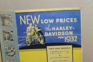 Scarce 1932 Harley Davidson Motorcycle Sales Brochure Sign Display Low Prices