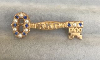 Kappa Kappa Gamma Sorority Key Pin - Gold With Sapphires And Pearls