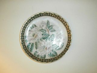 Vintage Asian Hand - Painted Display Plate Multi - color Floral Black & Gold Edge 2