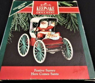 1990 Hallmark Keepsake Ornament Here Comes Santa Festive Surrey Mib
