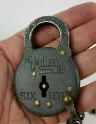 Vintage Miller Lock Co.  Philadelphia Six Level Padlock No Key