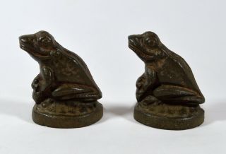 2 Vintage Cast Iron Frog Doorstops / Bookends,  Pair