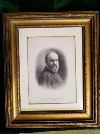 Framed Gilt Edged Engraving Card Of President James Garfield