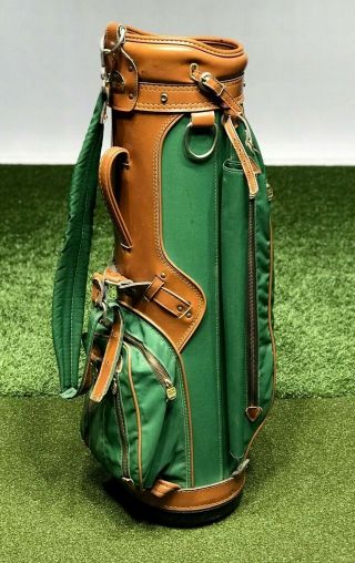 Vintage Hot - Z Golf Cart Bag Masters Green W/ Rain Hood 6 - Way Divider (2256)