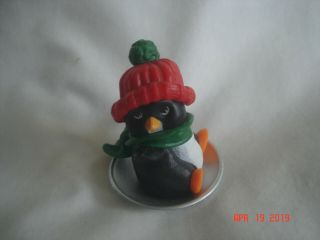 Cute 1981 Hallmark Merry Miniatures Penguin On A Snow Disc / Sled W/ Price Label