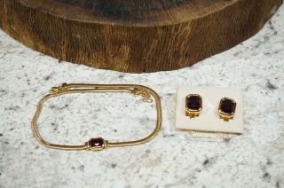 Vintage Christian Dior Necklace & Clip On Earring Set Purple Rhinstone