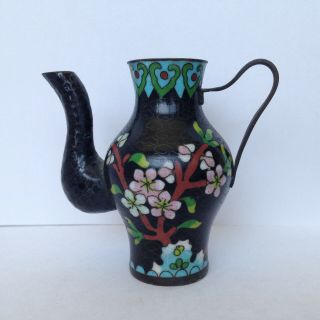 Vintage Antique Chinese Cloisonne Miniature Enamel Pitcher Tea Pot W Florals