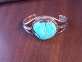 Vintage Navajo Sterling & Turquoise Cuff Bracelet - 2 1/4 " Wide