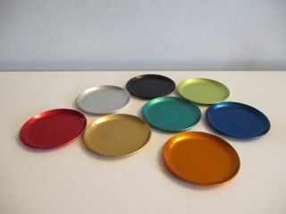Mid - Century Modern Anodized Spun Aluminum Bar Drink Coasters 8 Different Colors