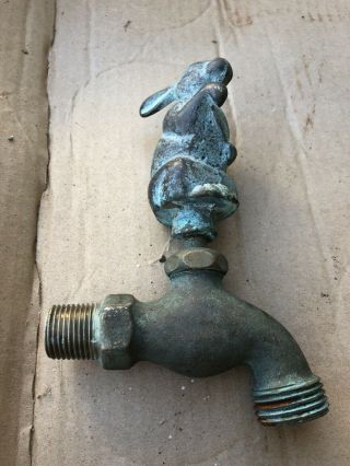 Vintage Brass Water Spigot/ Faucet Solid Brass Rabbit On Top Awesome Patina