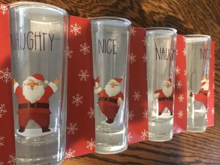 Bar Glasses Set Of 4 Christmas Santa Shooter Shot Glasses 2 Naughty & 2
