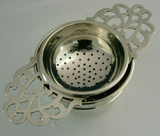 English Solid Silver Tea Strainer And Drip Bowl Stand 1940 - 1941 Deco