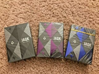Set Of Three Jaqk Playing Cards Black Blue Violet