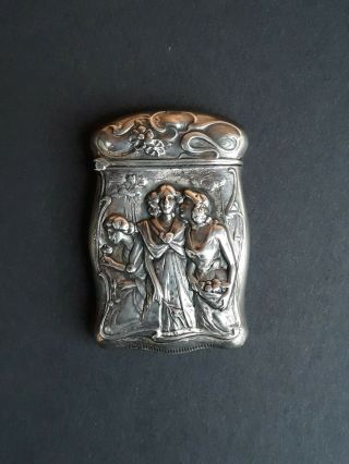 Antique Art Nouveau Repousse Sterling Silver Match Safe Vesta With Three Women