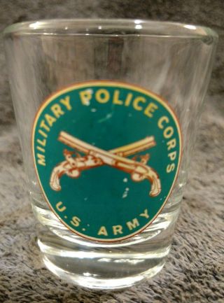 U.  S.  Army Military Police Corps Clear Glass1 Oz Shot Glass Vintage Guns