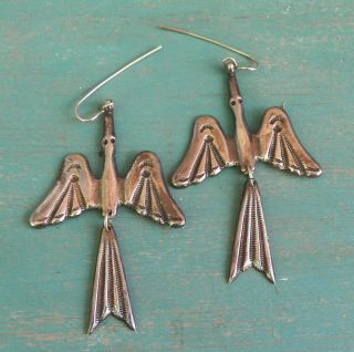 Vintage Navajo Sterling Silver Peyote Bird Drop Dangle Earrings