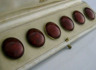Rare Cased Norwegian Sterling Silver Gilt And Red Enamel Buttons Tostrup C1930