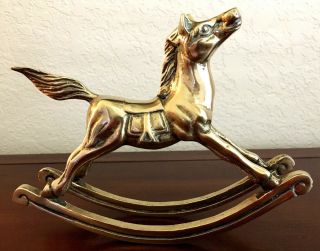 Vintage Solid Brass Rocking Horse Statue Figurine Home Decor,  5.  75 "