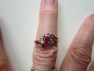Vintage Solid 10k Gold Ruby Diamond Ring Size 7