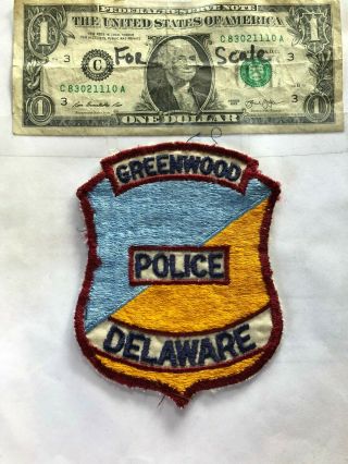 Very Rare Greenwood Delaware Police Patch Pre - Sewn In Good Shape