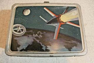 1958 Satellite Metal Lunchbox - Thermos - Space Men - Rockets - Moon Landing