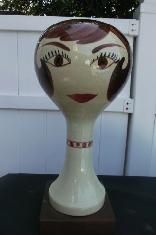 Vtg Mcm Stangl Pottery Ceramic Mannequin Head Hat Wig Stand Brunette 15 " Tall