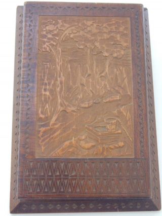 Antique Old Vintage Artisan Carved Wooden Book Notebook Hard Cover Ornate Pad