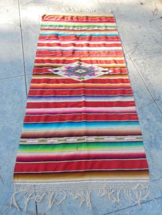 Large 37x82 " Vintage Mexican Saltillo Serape Blanket Silk? Center Diamond